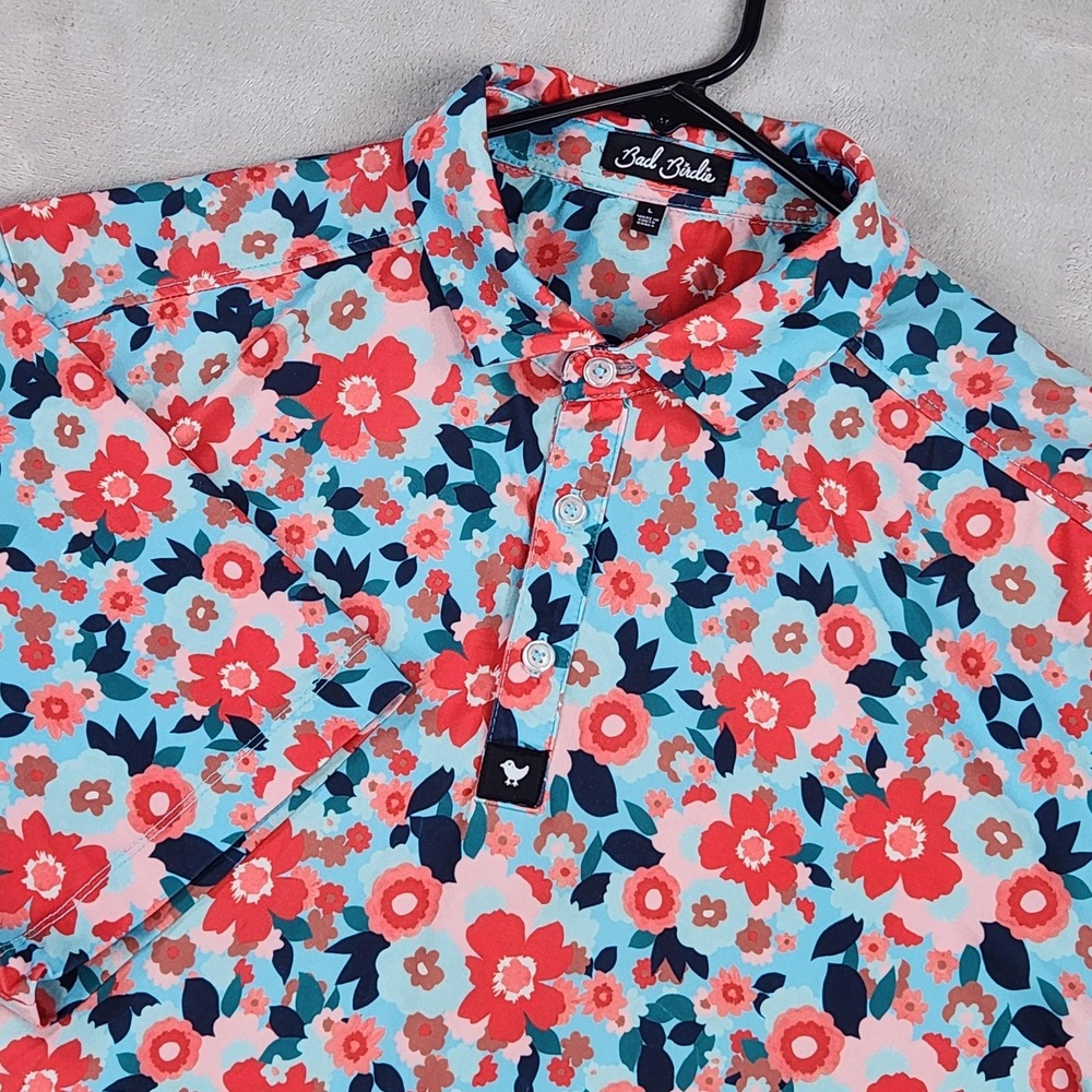 Bad Birdie Polo Shirt Mens Large Multicolor Floral Golf Performance Stretch